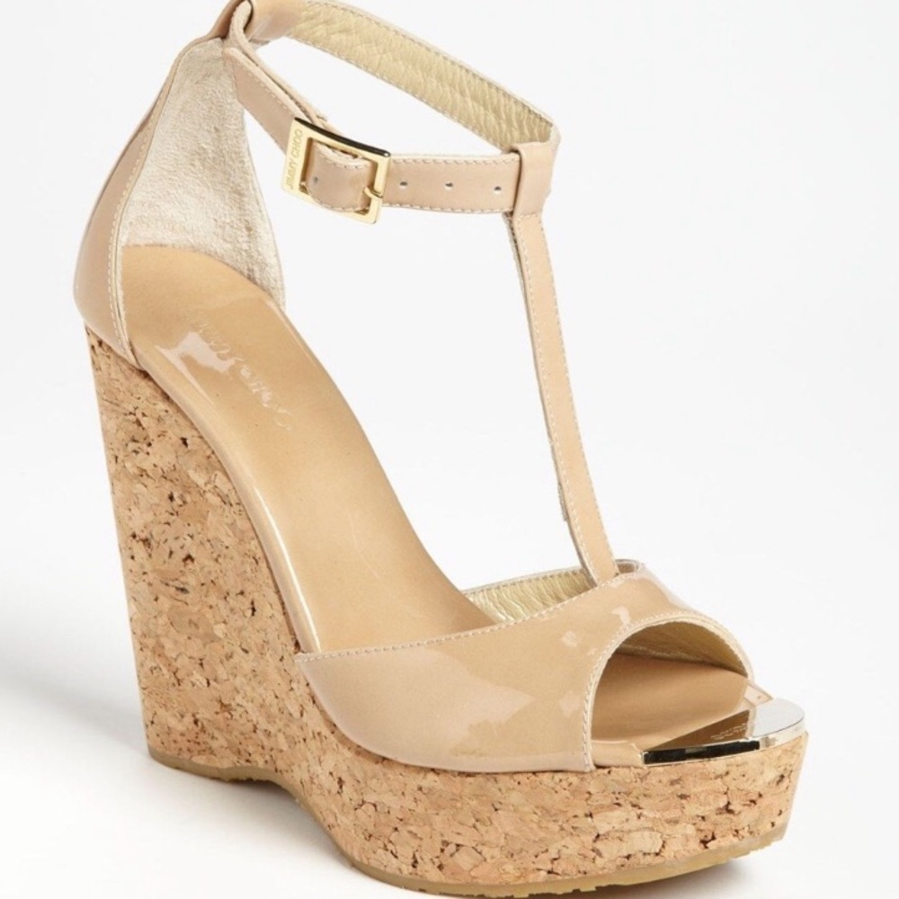 Jimmy Choo Pela Patent Leather Cork Wedges
